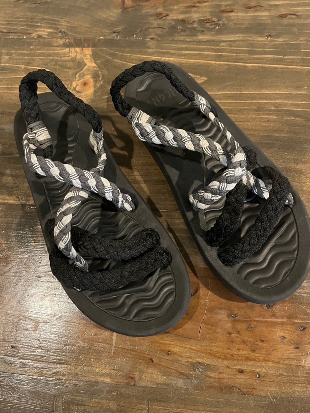 MEGNYA Black Sandals with Gray Braided Straps